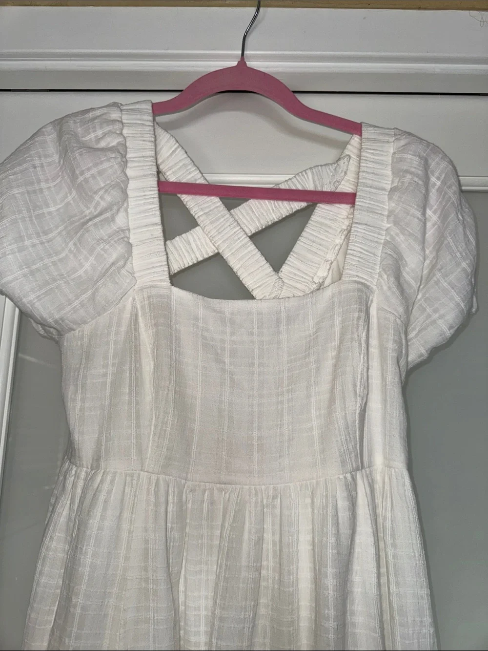 American Eagle Square Neck White Maxi Dress with Puff Sleeves